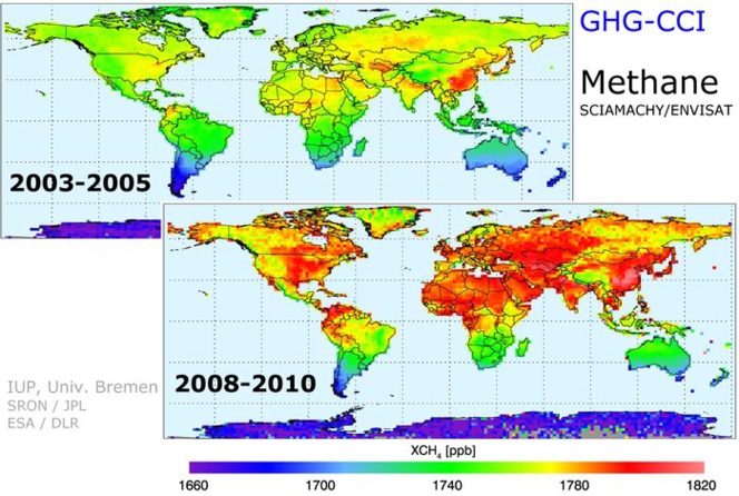 Los niveles atmosféricos de metano y dióxido de carbono siguen aumentando